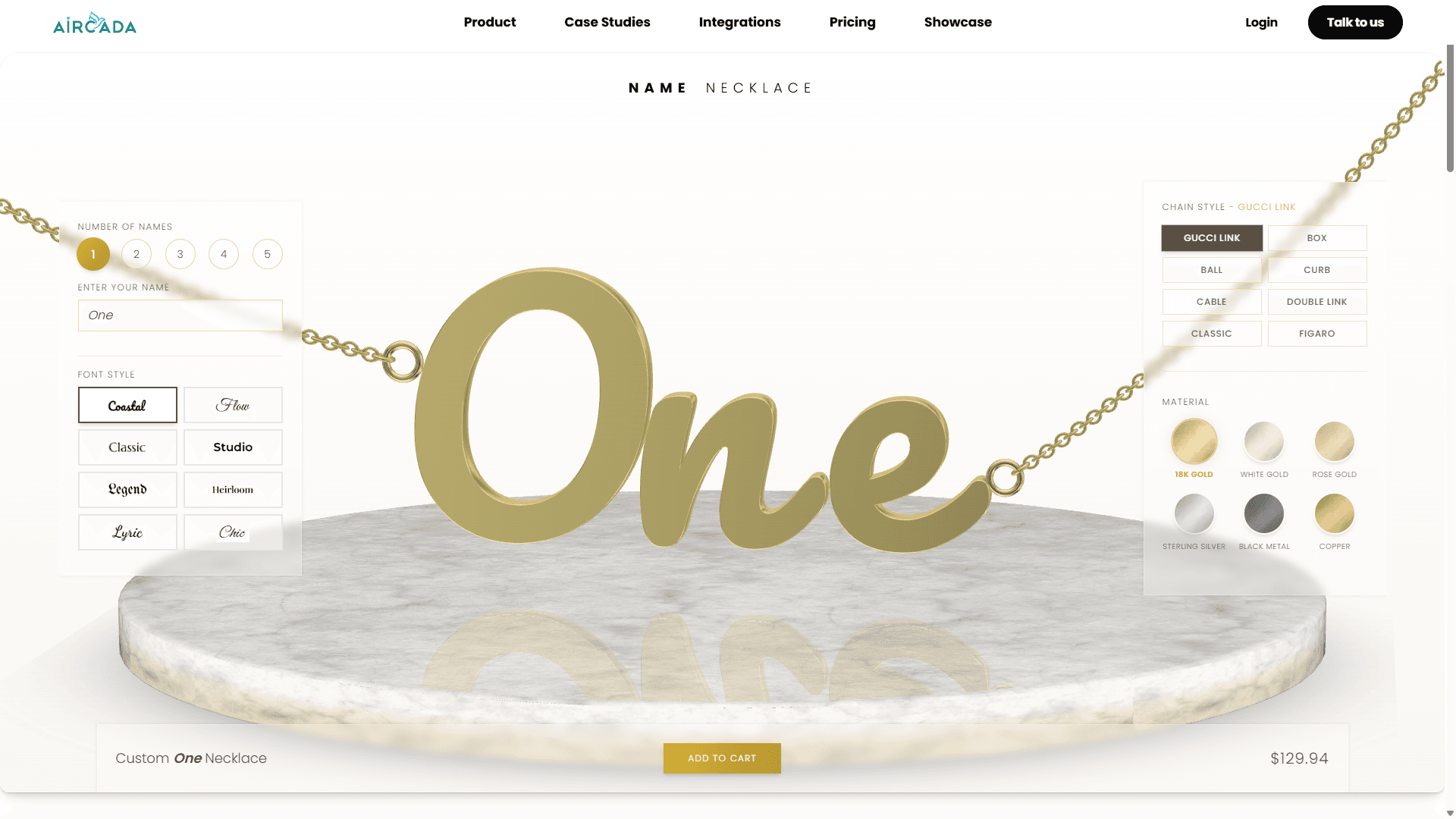 Aircada Name Necklace Configurator