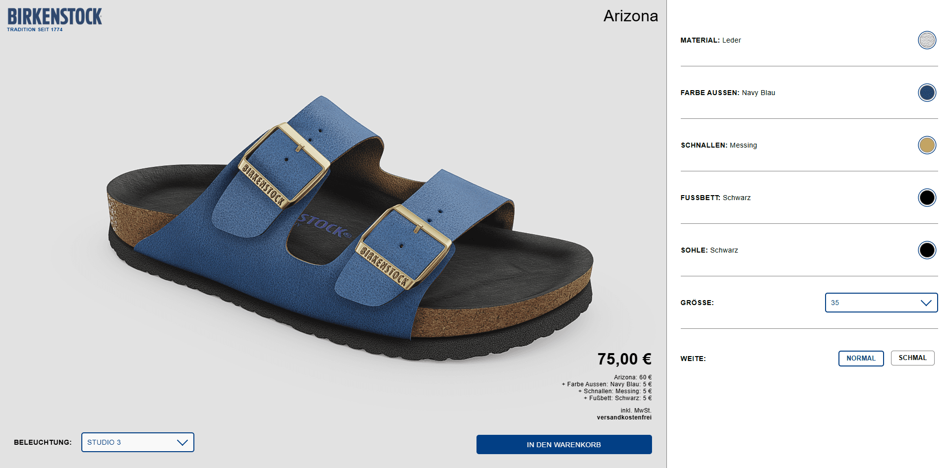 Birkenstock Arizona 3D Configurator screenshot 3