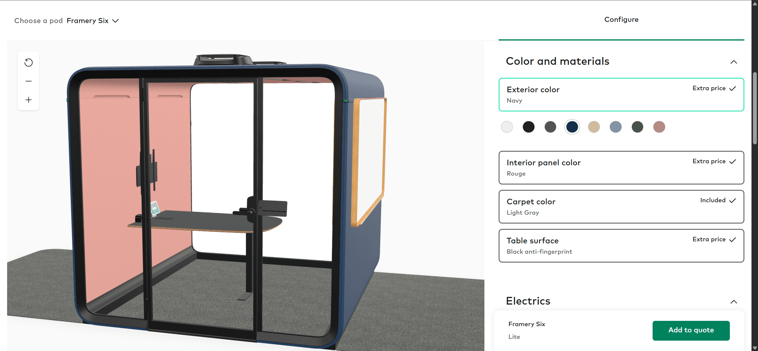 Framery Pod Configurator screenshot 1