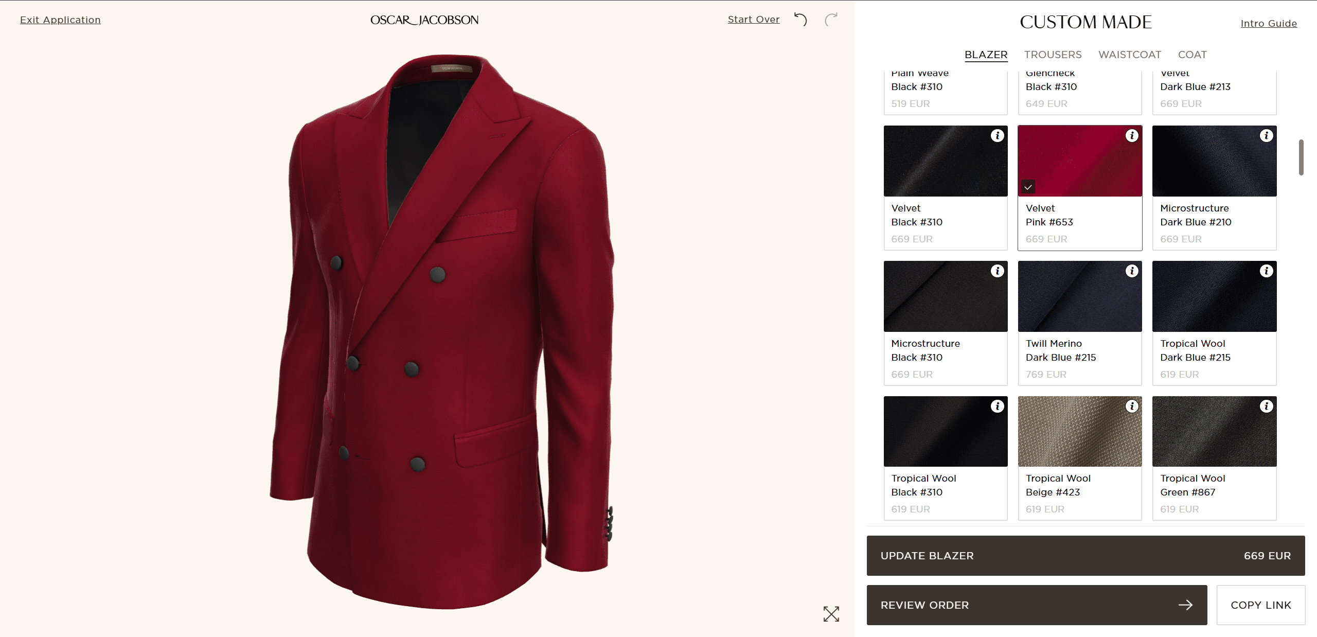 Oscar Jacobson Suit 3D Configurator