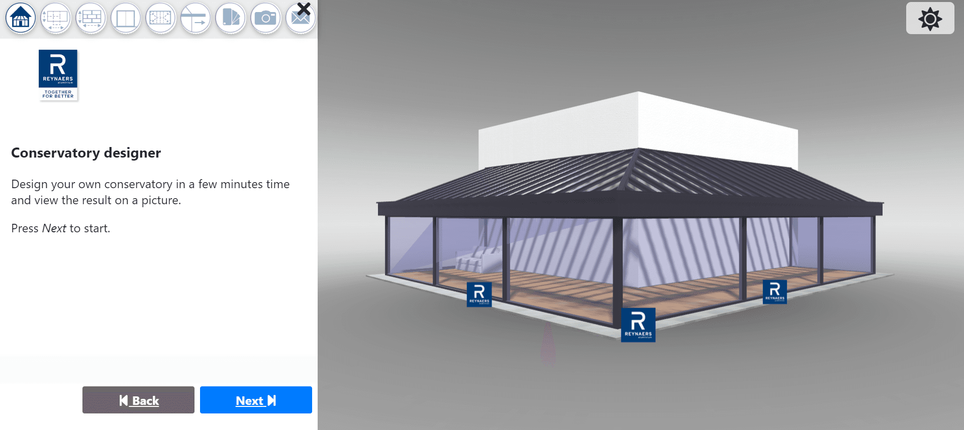 Reynaers Garden Building 3D Configurator