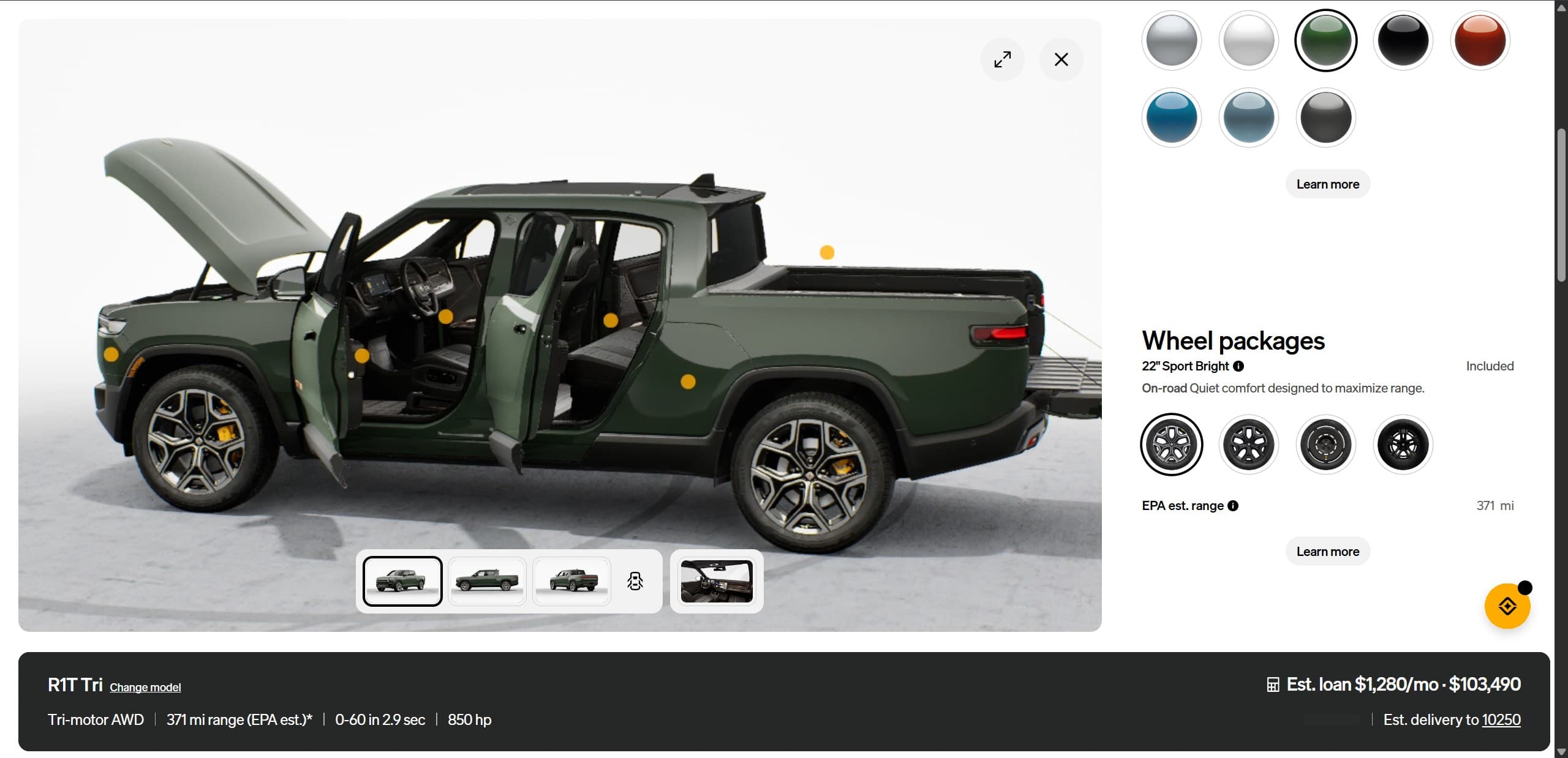 Rivian R1T/R1S Configurator screenshot 1