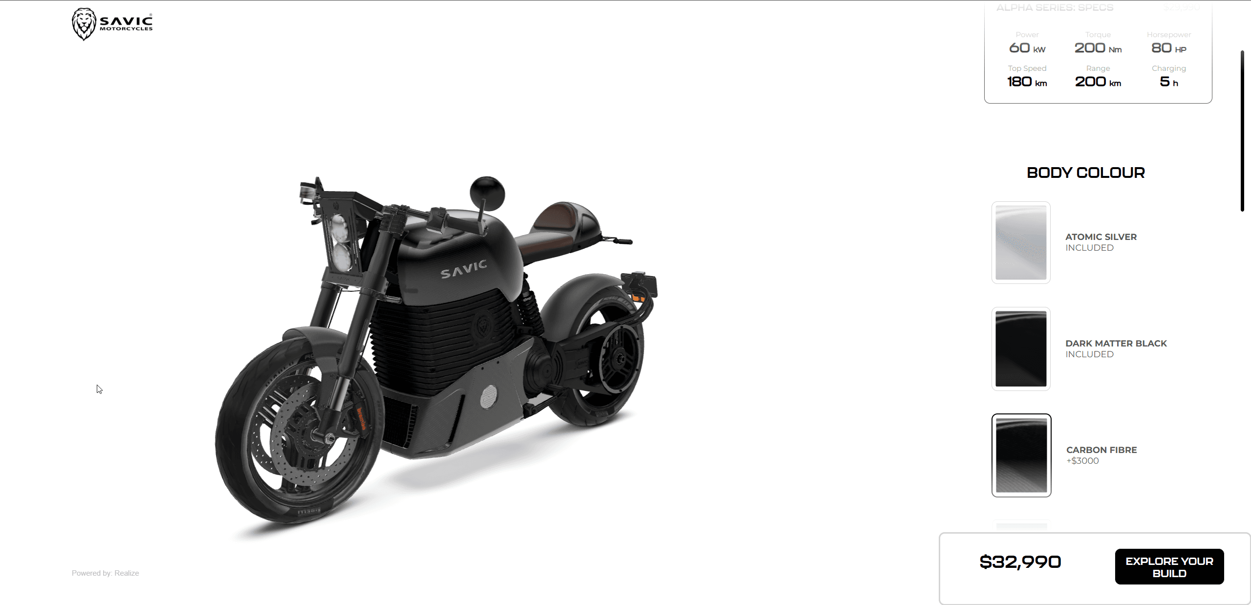 SAVIC Motorbike 3D Configurator